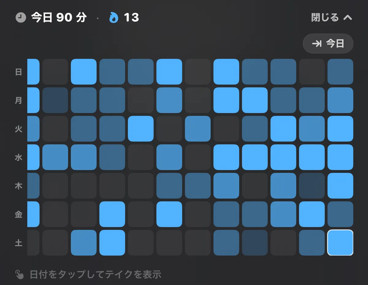 ttuner practice-diary heat-map calendar